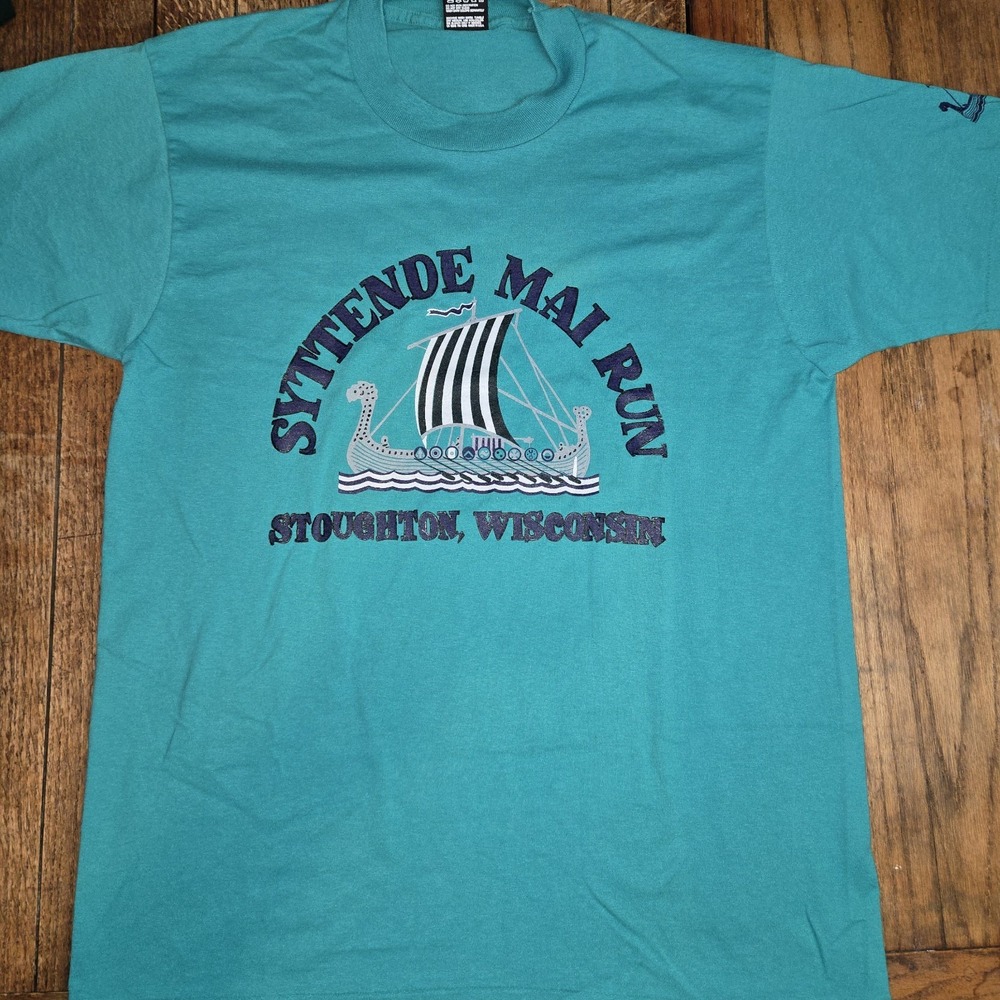 Vintage 90s Syttende Fun Run T-shirt Sz Large Stoughton Wisconsin Single Stitch